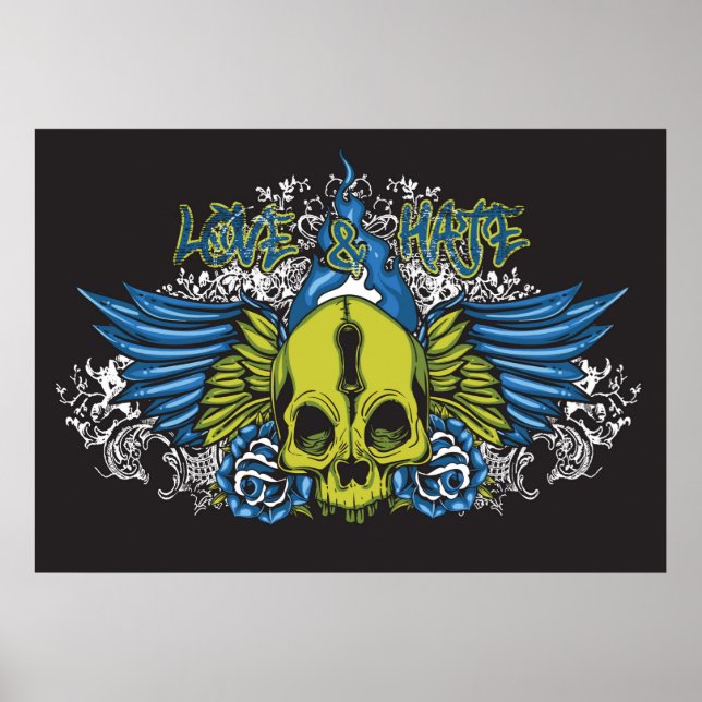 Liebe und Hass-Skull-Poster Poster (Vorne)