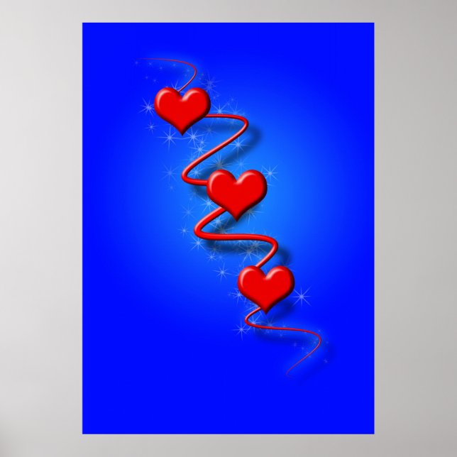 Liebe und Herz auf blau Poster (Vorne)
