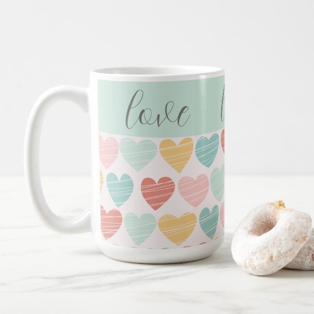 Liebe und Herz Farbenfrohe Tasse (Mit Donut)