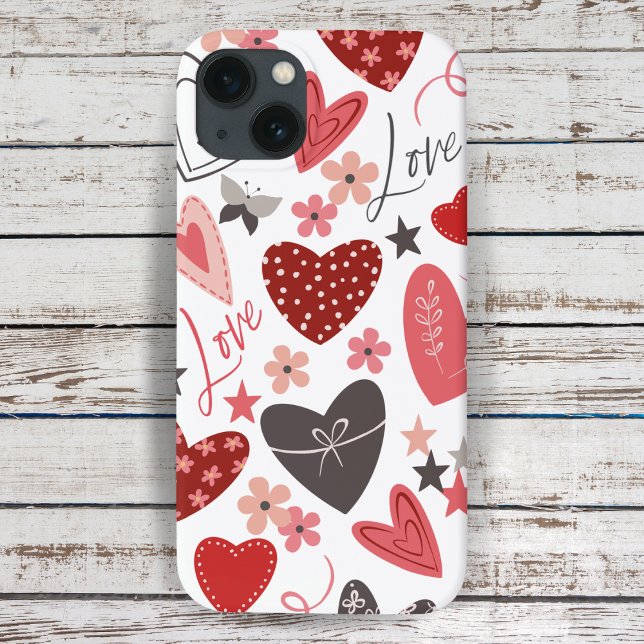 Liebe und Herz in Rosa und Blau Case-Mate iPhone Hülle (Pink And Blue Folk Heart Love And Hearts Case-Mate iPhone Case)