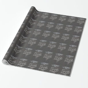 Liebe und Herz mit Kreide auf Schultafel Geschenkpapier