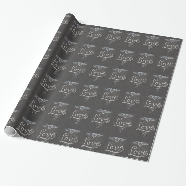 Liebe und Herz mit Kreide auf Schultafel Geschenkpapier (Ungerollt)