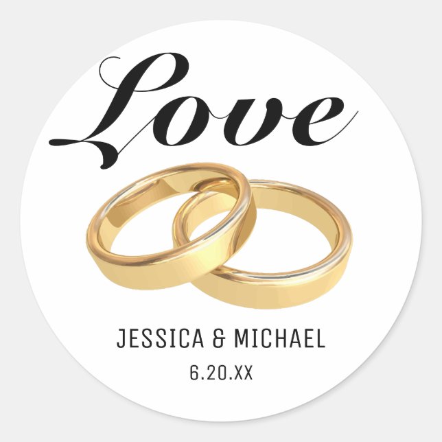 Liebe- und Hochzeitsringe, Namen von Brautbäumen Runder Aufkleber (Vorderseite)