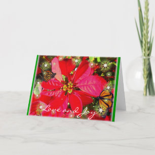 Liebe und Joy Poinsettia und Butterfly Card Feiertagskarte