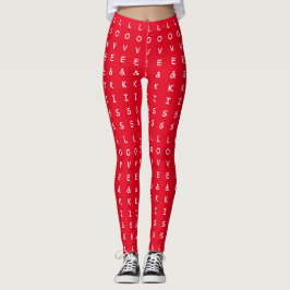 Liebe und Küsse, rotes, weißes Textdesign Leggings