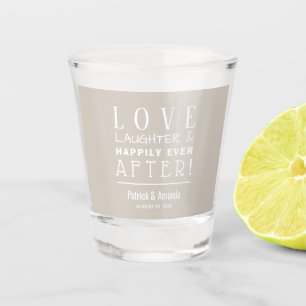 Liebe und Lachen Taupe Hochzeit Schnapsglas