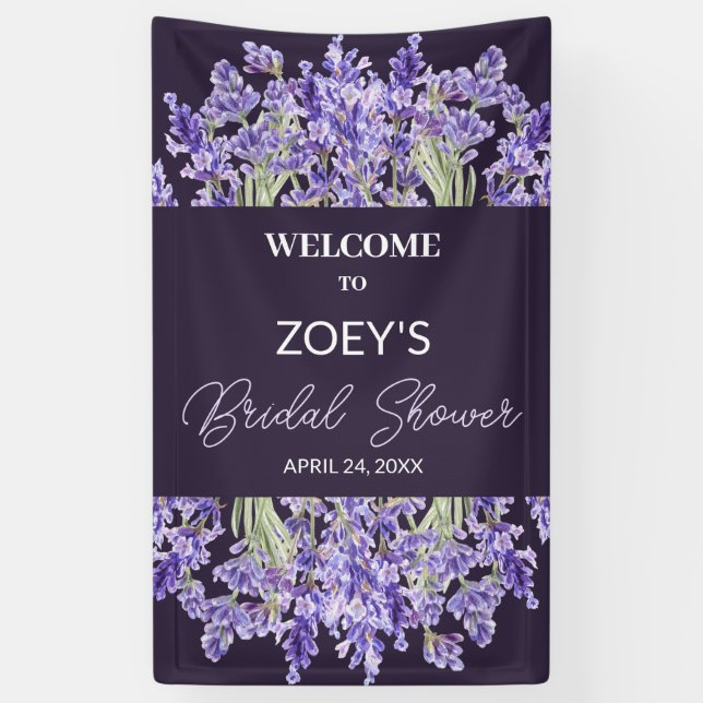 Liebe und Lavendel | Elegantes florales Brautparty Banner (Vertikal)