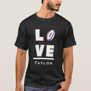 Liebe und lebe Rugby Sport Fan benutzerdefinierter T-Shirt