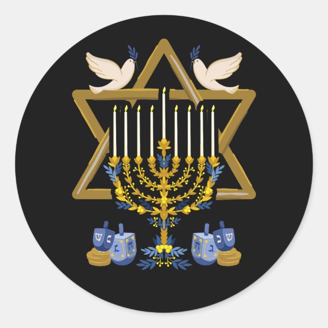 Liebe und leicht Hanukkah Juden Menorah jüdische C Runder Aufkleber (Vorderseite)