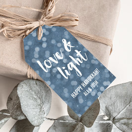 Liebe und Licht | Blue Bokeh Hanukkah Geschenkanhänger