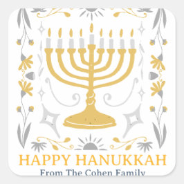 Liebe und Licht | Einfache Happy Hanukkah Familie Quadratischer Aufkleber