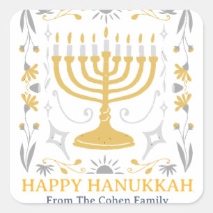 Liebe und Licht Einfache Happy Hanukkah Familie Quadratischer Aufkleber