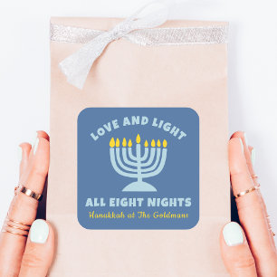 "Liebe und Licht" Jüdische acht Nächte in Hanukkah Quadratischer Aufkleber