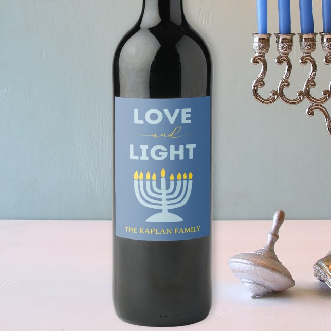 "Liebe und Licht" Menorah Personalisiert Hanukkah Weinetikett (Von Creator hochgeladen)