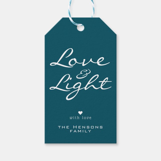 Liebe und Light Script Blue Green Name Weihnachten Geschenkanhänger (Vorderseite)