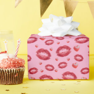 Liebe und Lippenstift Küsse Geschenkpapier