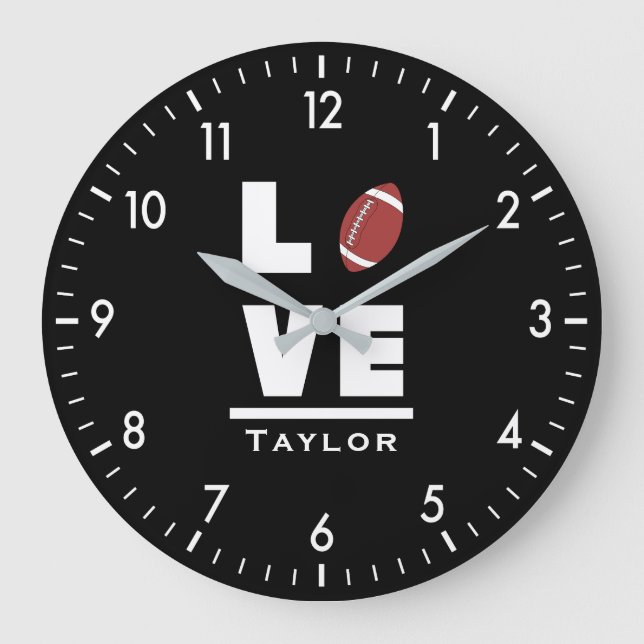 Liebe und Live American Football Sports Fan Große Wanduhr (Vorderseite)