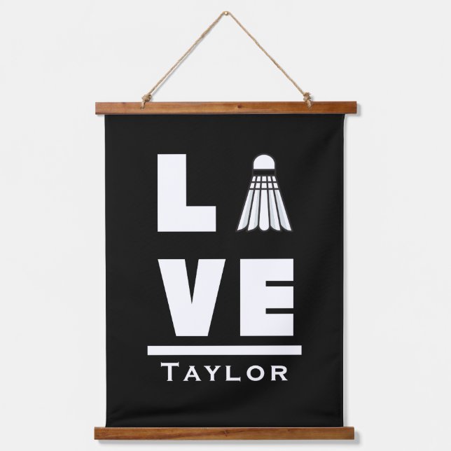 Liebe und Live Badminton Sports Fan Individuelle N Wandteppich Mit Holzrahmen (Vorderseite)