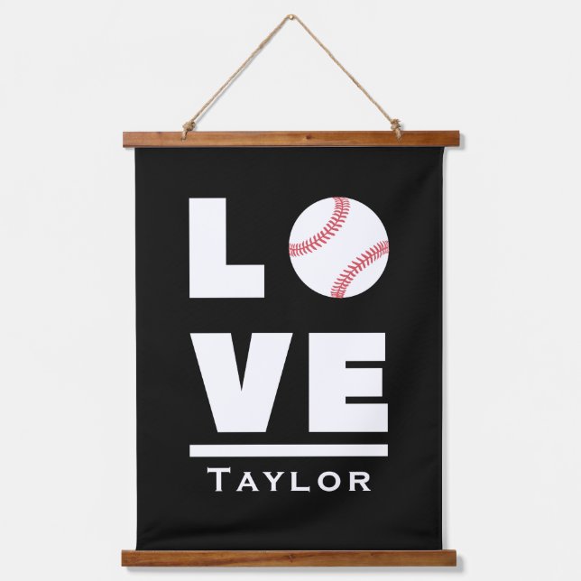 Liebe und Live Baseball Sportfächer Individuelle N Wandteppich Mit Holzrahmen (Vorderseite)