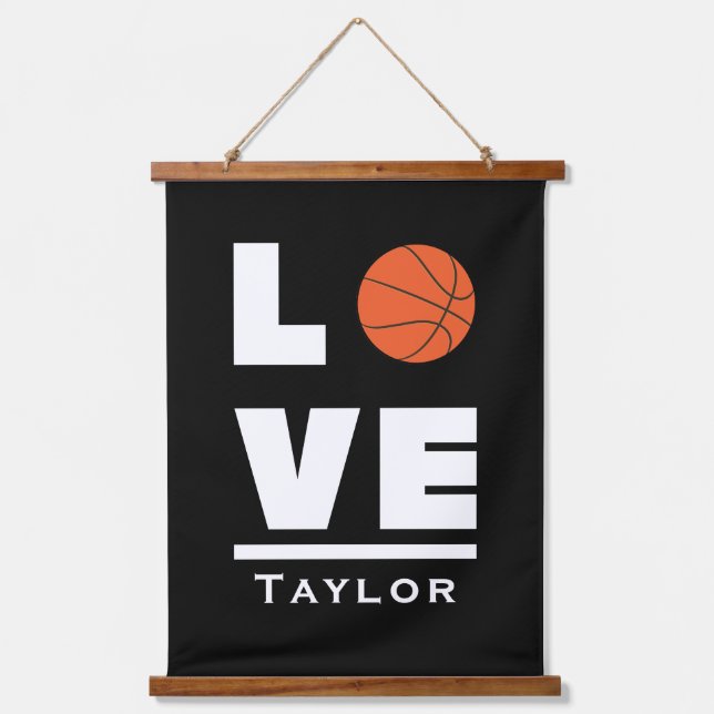 Liebe und Live Basketball Sportfächer Individuelle Wandteppich Mit Holzrahmen (Vorderseite)