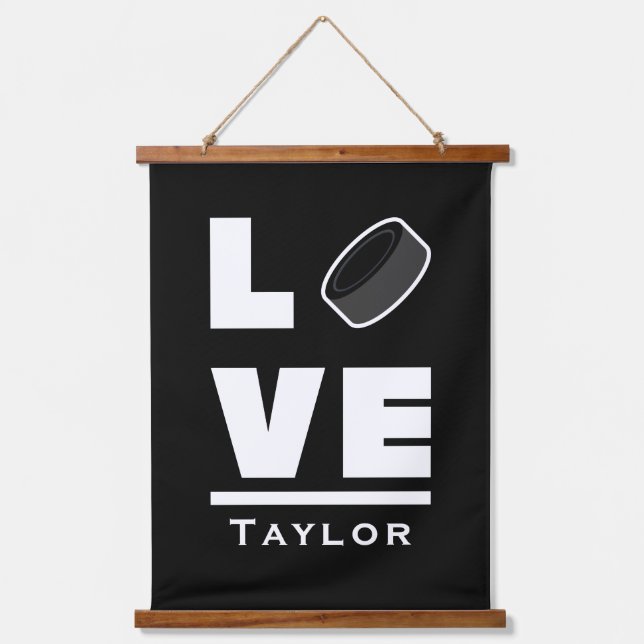 Liebe und Live-Eishockey-Sportfächer Individuelle  Wandteppich Mit Holzrahmen (Vorderseite)