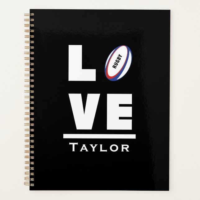 Liebe und Live Rugby Sport Fan Individuelle Name Planer (Vorderseite)