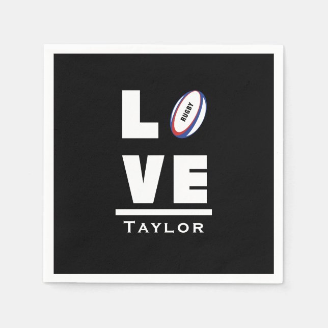 Liebe und Live Rugby Sport Fan Individuelle Name Serviette (Vorderseite)