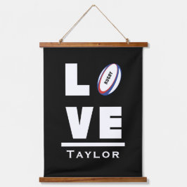 Liebe und Live Rugby Sport Fan Individuelle Name Wandteppich Mit Holzrahmen