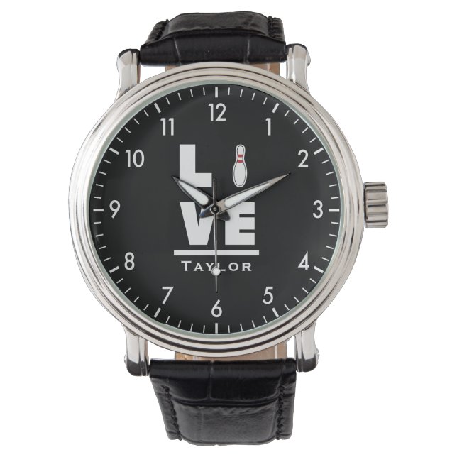 Liebe und Live Tenpin Bowling Bowler Sports Fan Armbanduhr (Vorderseite)