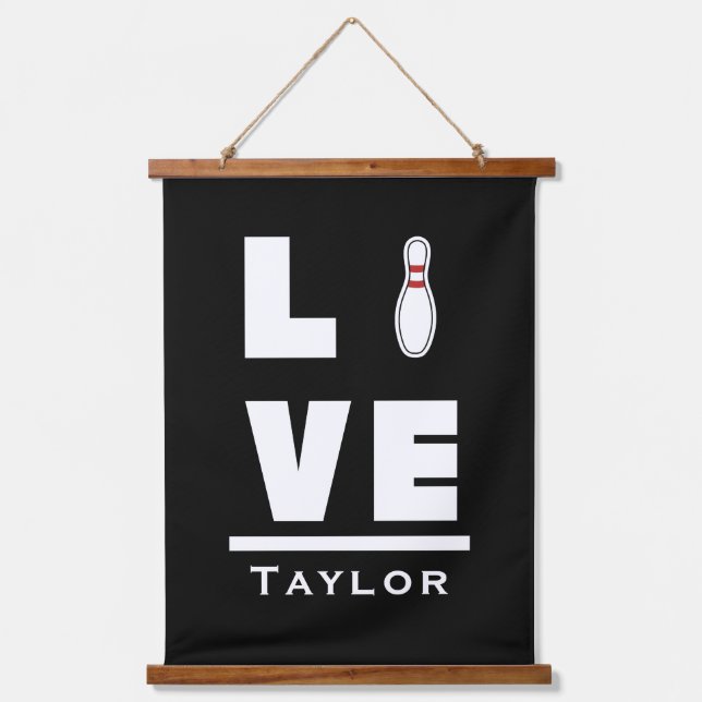 Liebe und Live Tenpin Bowling Bowler Sports Fan Wandteppich Mit Holzrahmen (Vorderseite)