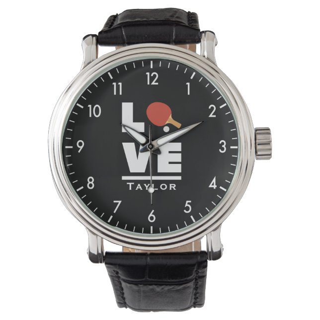 Liebe und Live-Tischtennis Sportfan Individuelle N Armbanduhr (Vorderseite)