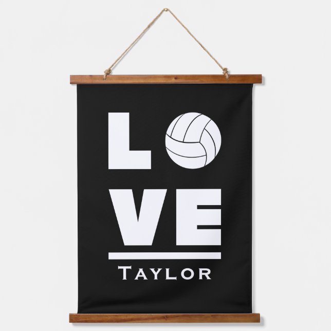 Liebe und Live-Volleyball Sportfächer Individuelle Wandteppich Mit Holzrahmen (Vorderseite)