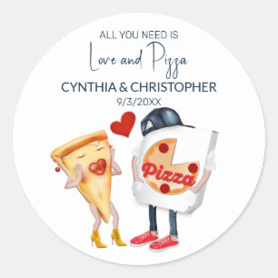Liebe und Pizza Runder Aufkleber