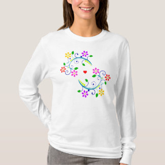 Liebe und Regenbogen-Farbige Blumen-Weiß-Spitze T-Shirt
