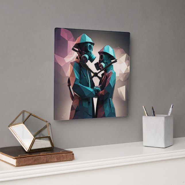 LIEBE UND RESISTENZ Isometrisch niedrig polstert Quadratische Wanduhr (Büro)