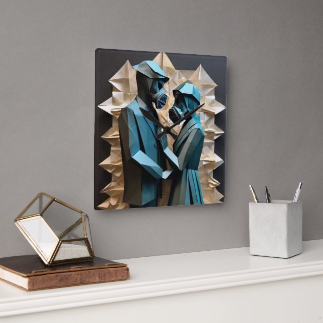 LIEBE UND RESISTENZ - Origami 3 Quadratische Wanduhr (Büro)