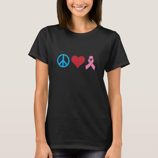 Liebe und Rosa Brustkrebs Schleife des Friedens T-Shirt (Vorderseite)