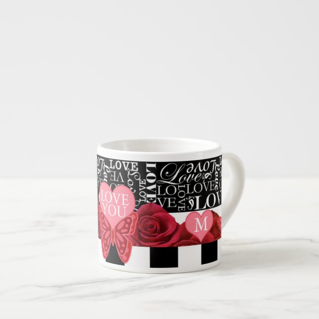Liebe und Rose Blackboard Style Espresso Cup Espressotasse (Vorderseite Rechts)