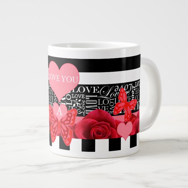 Liebe und Rose Tasse im Blackboard-Stil (Vorderseite Rechts)