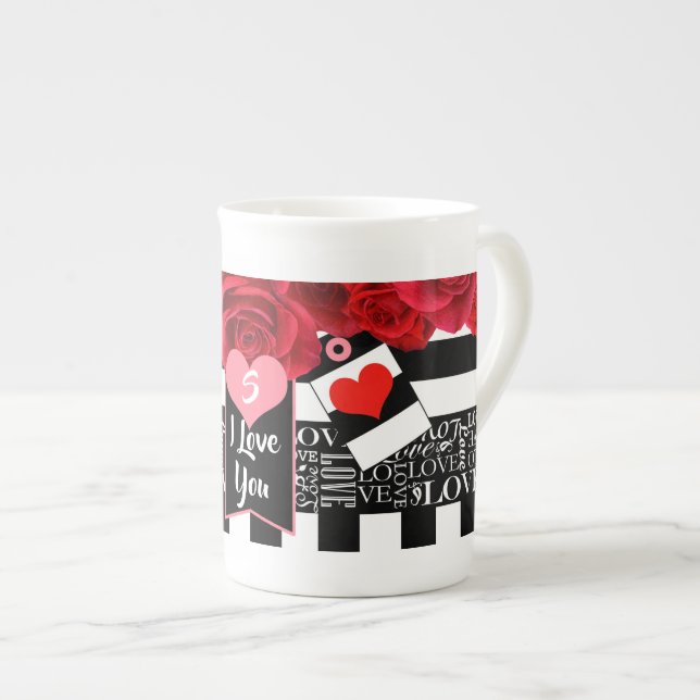 Liebe und Rose Tasse im Blackboard-Stil (Vorderseite Rechts)