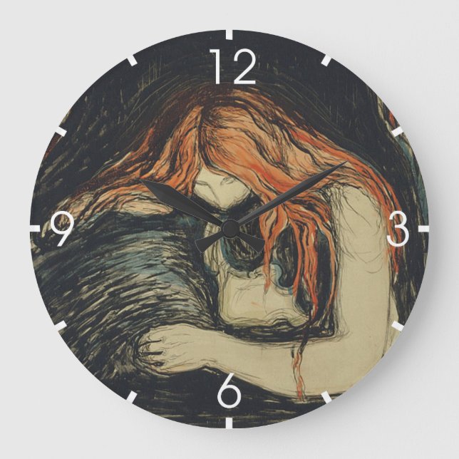 Liebe und Schmerz (The Vampire) (von Edvard Munch) Große Wanduhr (Vorderseite)
