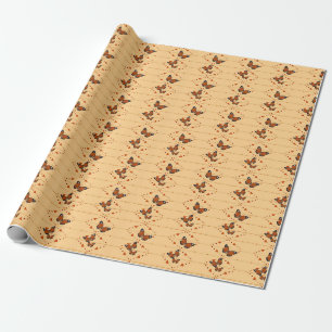 Liebe und Schmetterlinge in Orange Geschenkpapier