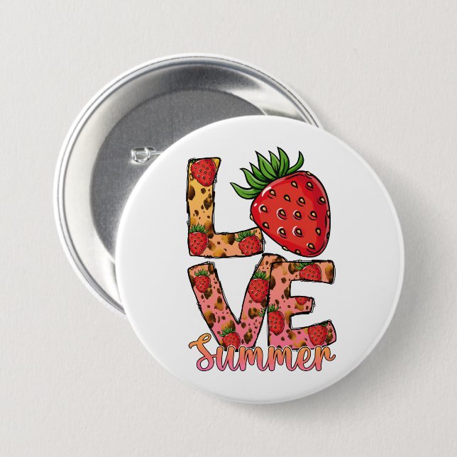 Liebe und Sommer | Rosa und Braun | Fresh Strawber Button (Vorne & Hinten)