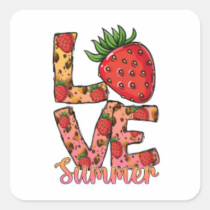 Liebe und Sommer Rosa und Braun Fresh Strawber Quadratischer Aufkleber