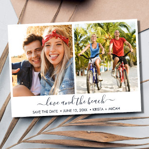 Liebe und Strand Zwei Fotos Hochzeit Save The Date
