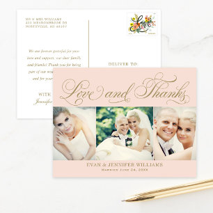 Liebe und vielen Dank an Blush Gold Foto Hochzeit Postkarte