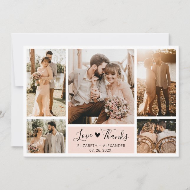 Liebe und vielen Dank an Heart Wedding Foto Collag Dankeskarte (Vorderseite)