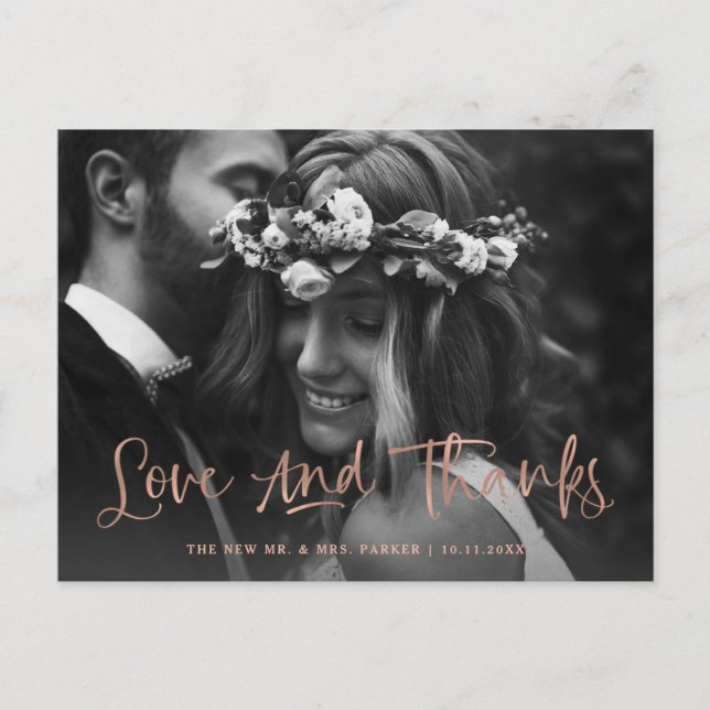 Liebe und vielen Dank Rose Gold Foto Hochzeit Viel Postkarte (Vorderseite)