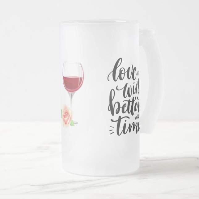 Liebe und Wein mit Rose Mattglas Bierglas (VorderseiteRechts)