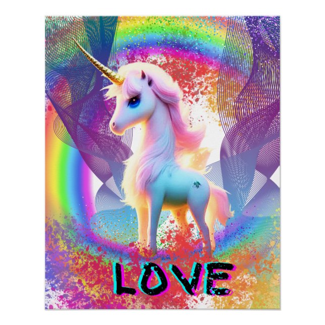 Liebe Unicorn Regenbogen Poster (Vorderseite)